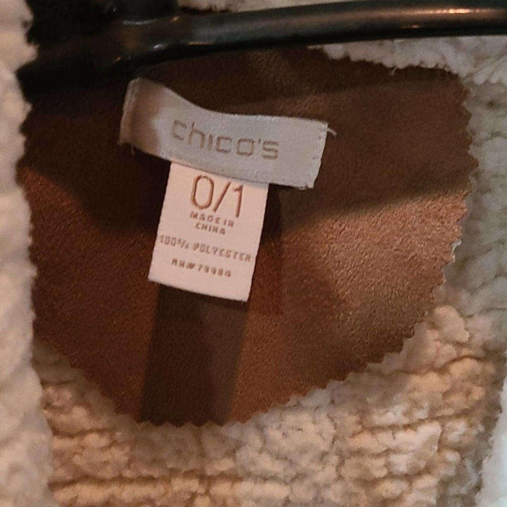 Chicos Jacket Womens Sz 8 Brown White Fleece Inside Suede Outside - Picture 2 of 8